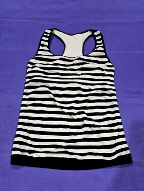 Bebe Black/White Stripes Racerback Tank w/Shelf Bra - P/XS.
